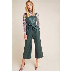 Anthropologie Samira Faux Leather Jumpsuit / Size 4 / Holly Green Overalls